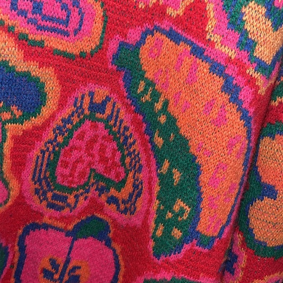 Farm Rio Lisa red cardigan sweater hearts fruit colorful bright oversized L - Picture 13 of 15